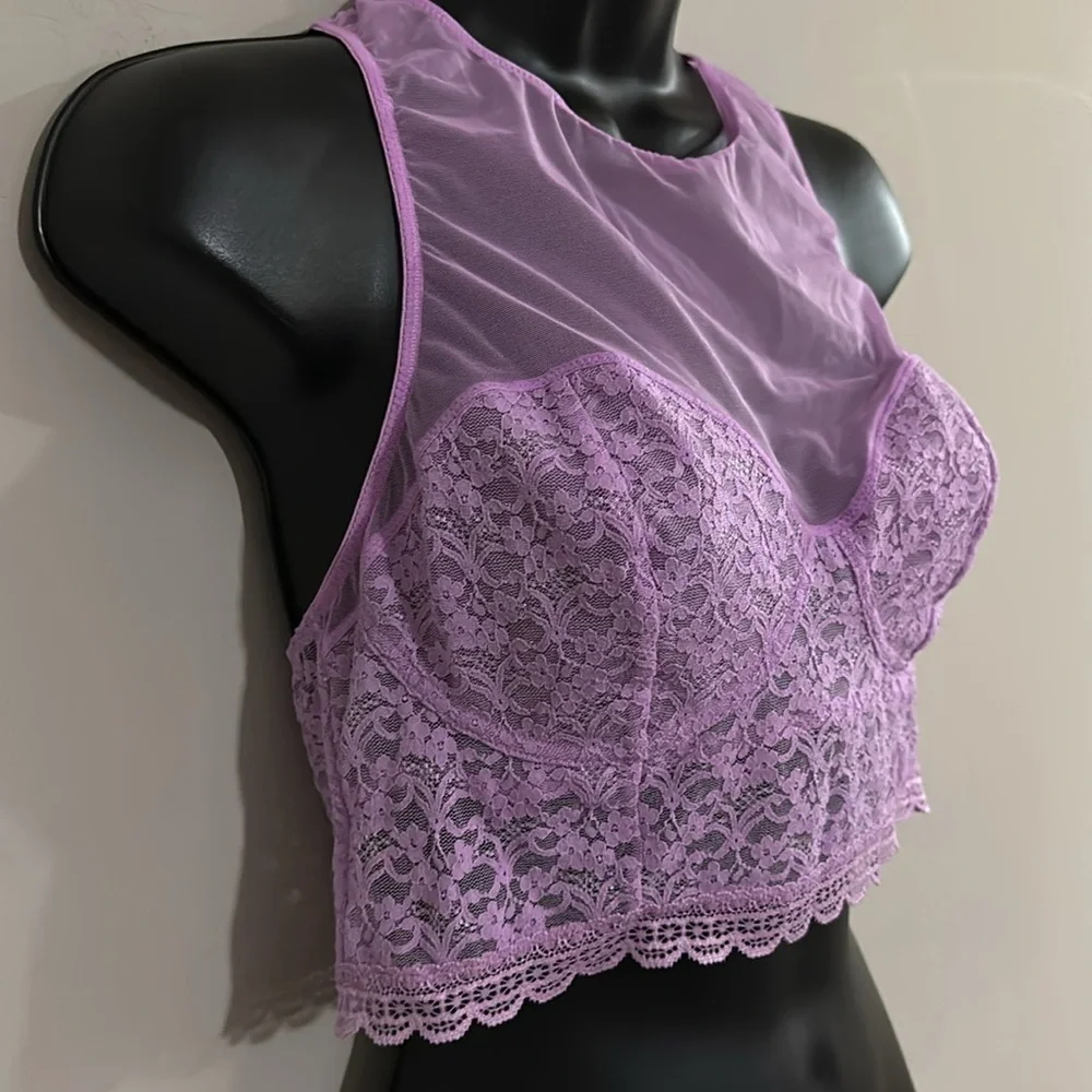 Free People Intimately Stay With Me Bralette Purple Lilac Lace Bra Mesh Large
